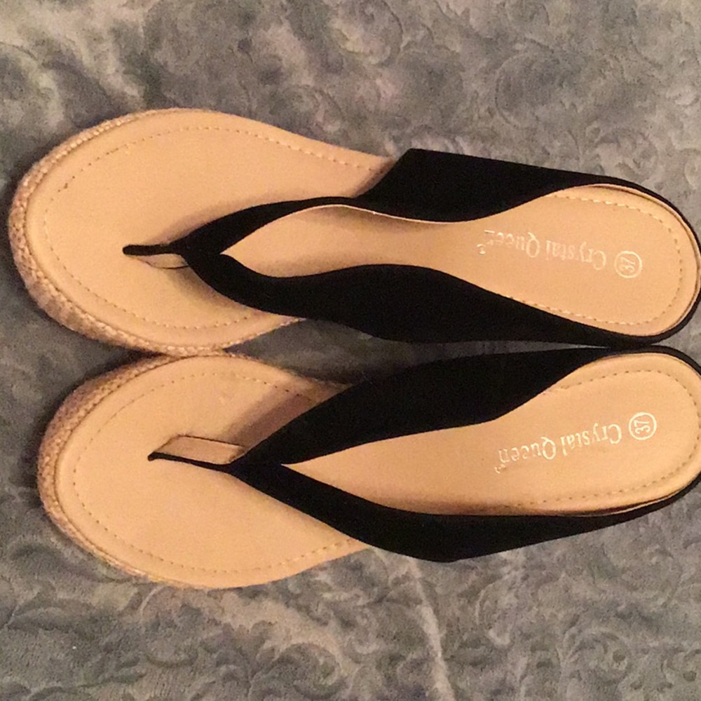 Platform Black Beige Flip Flop Thong Sandals 37 7
